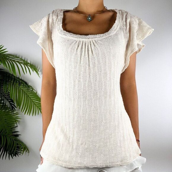 Women's Oh Baby By Motherhood Cottagecore Knit Ruffle Short Sleeve Top / Small - Picture 3 of 7